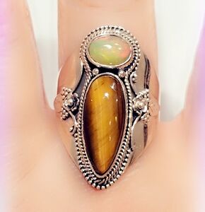 Custom Sterling Silver Double Stone Gemstone Ring